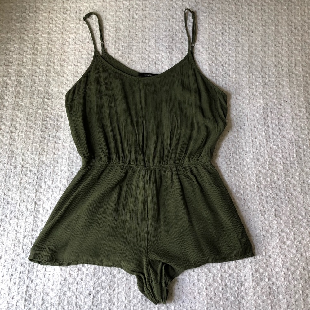 Forever 21 forest green camisole romper
